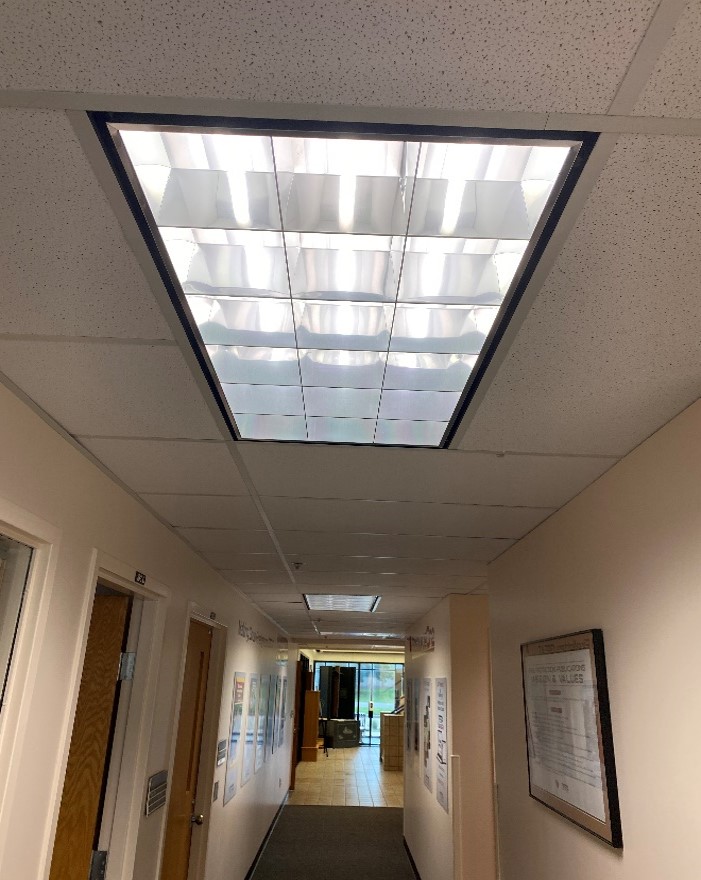 Fire Protection Publications Office lighting before renovation