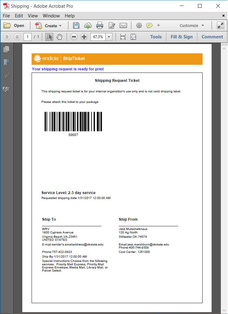 An example of the ship ticket as viewed in Adobe Acrobat, where you may view, save, and print from. An example of the ship ticket as viewed in Adobe Acrobat, where you may view, save, and print from.